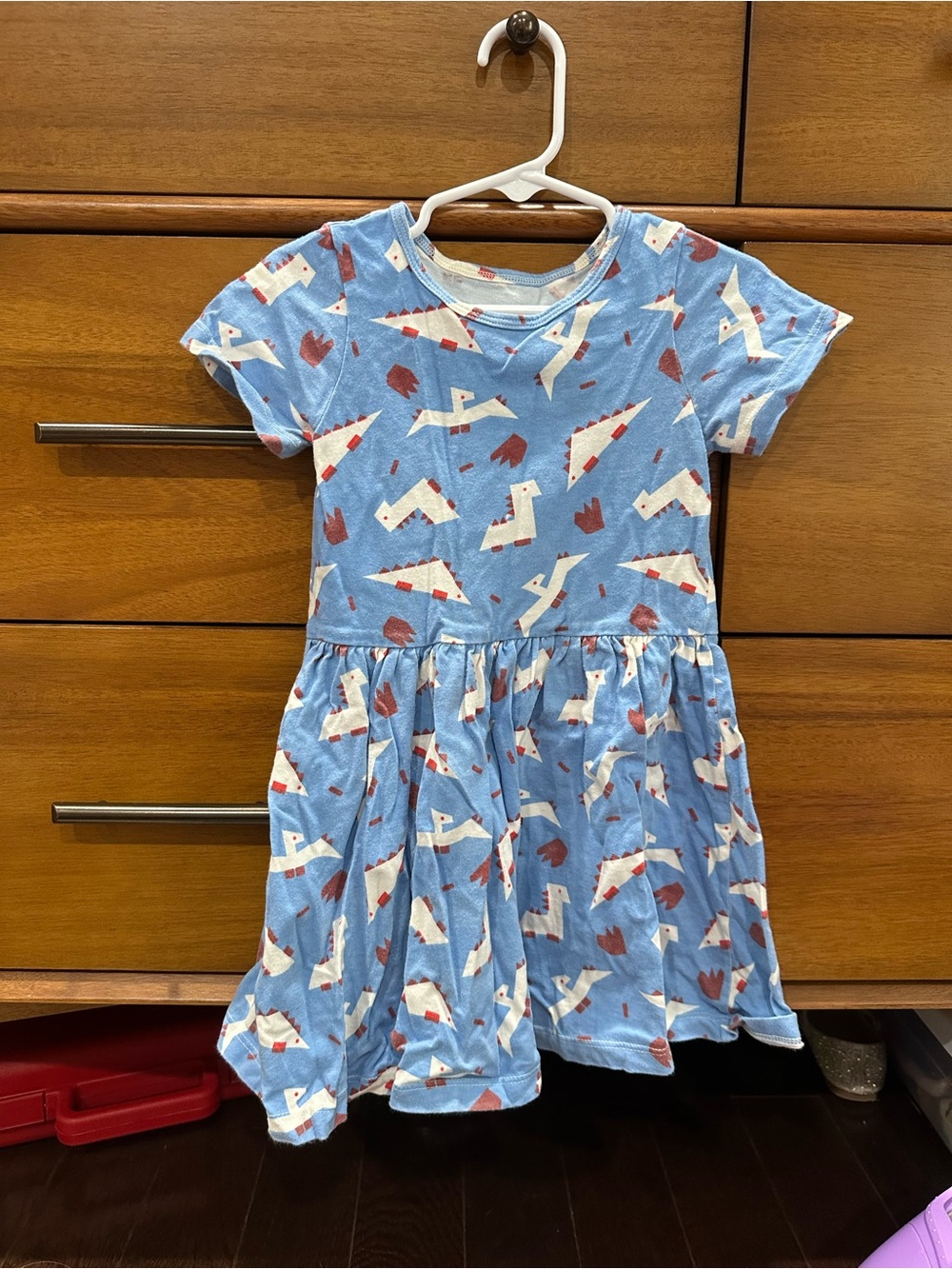 Winter Water Factory Blue Dinosaur Print Kids Dress